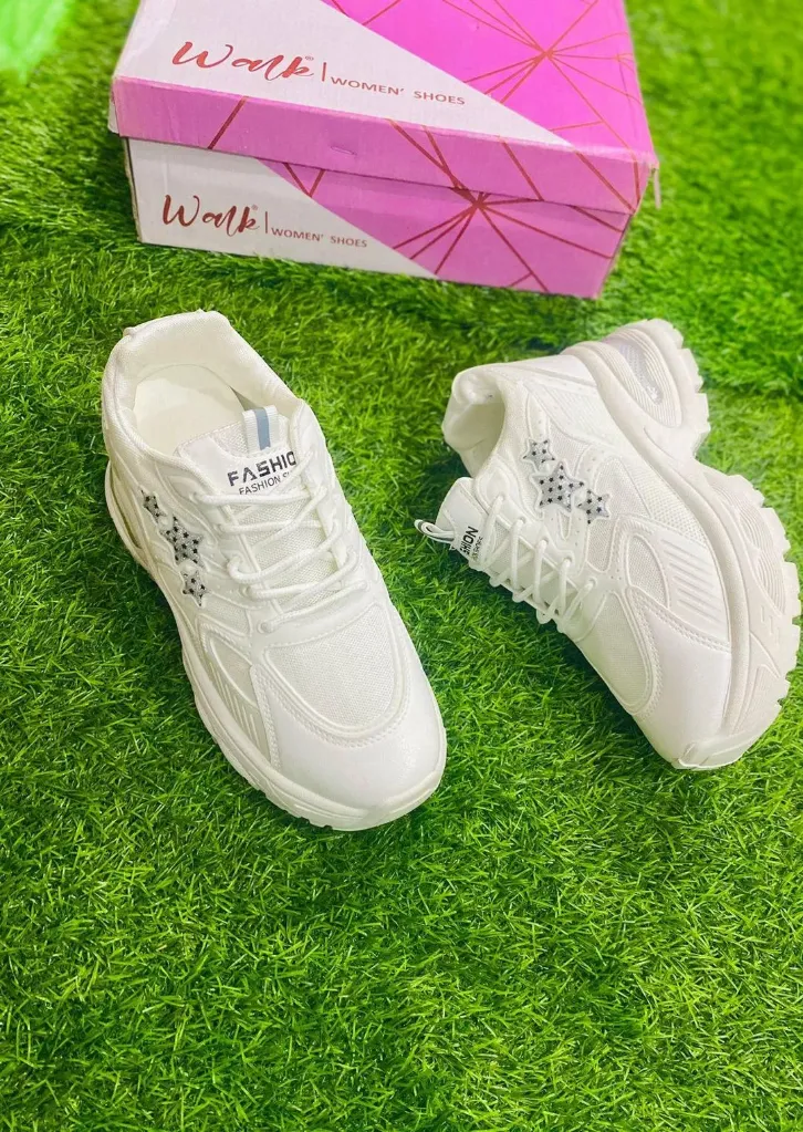 [•  Material: Rexine •  Pattern: Plain •  Gender: Women's •  Product Feature: Casual •  Available Sizes: 10,  •  Size Chart: Size Chart Attached •  Color: White •  Package Includes: 1 x Joggers •  Note: There might be an error of 1-3 cm due to manual measurement, and slight color differences may occur as a result of varying lighting and monitor effects. •] Girl shoes